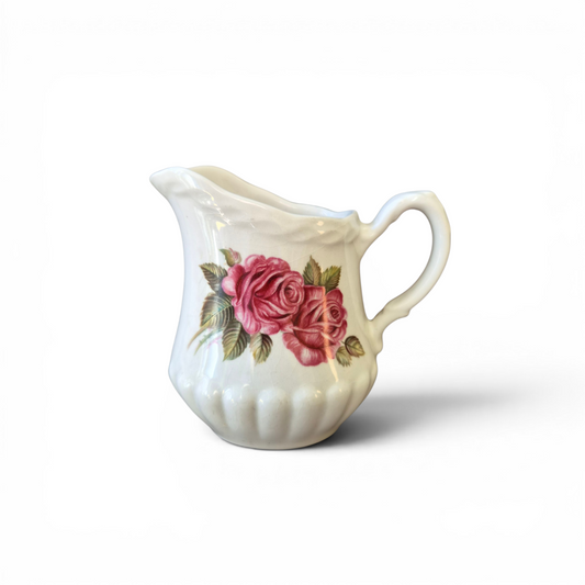 Vintage Grindley Satin White Rose Cream Jug – Staffordshire Ironstone Floral Milk Pitcher – Cottagecore English China