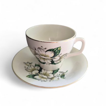 Vintage English Floral Teacup & Saucer – Cottage Garden Design, Wood & Sons Ironstone