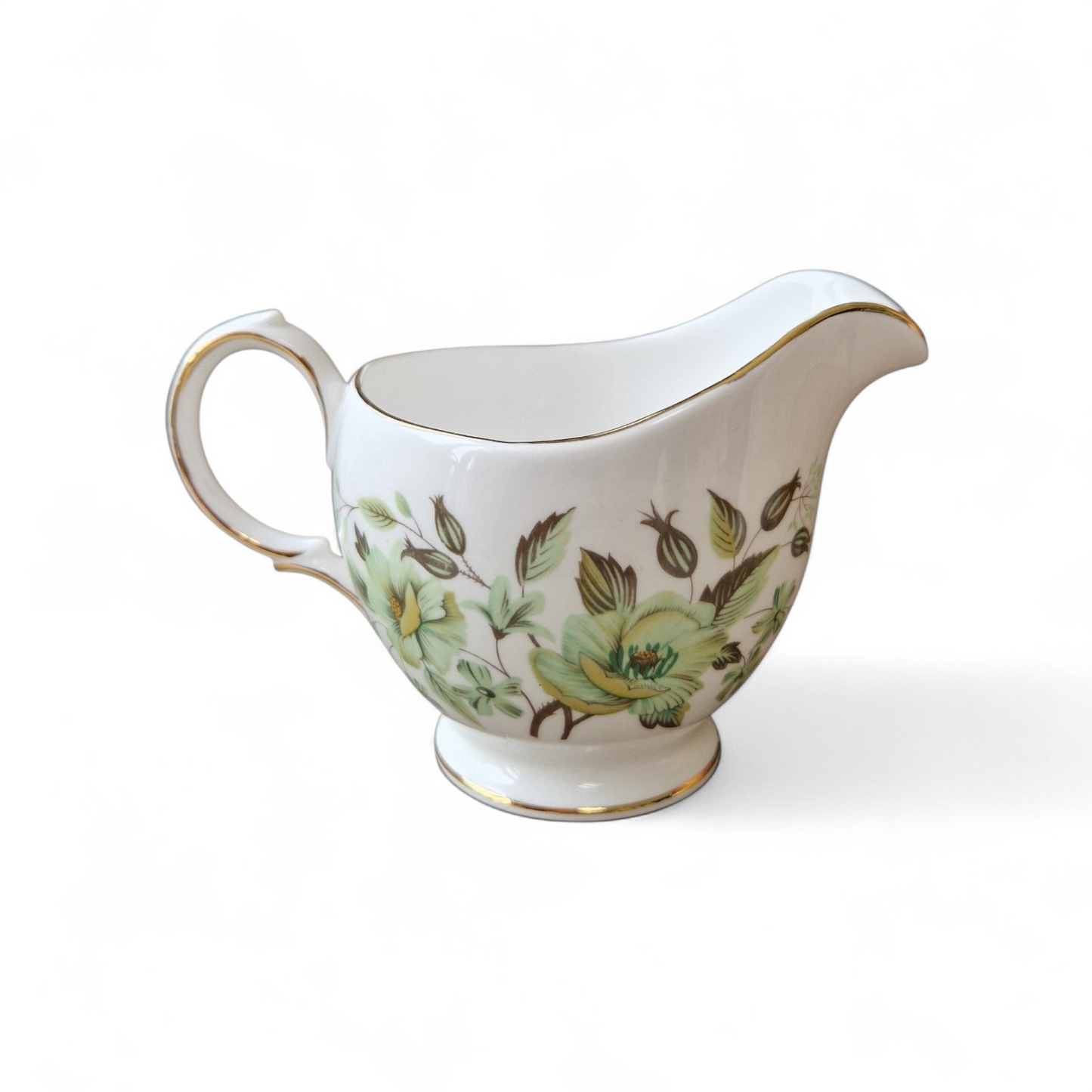 Vintage Colclough Bone China Creamer Jug – Green Floral Gilded English Tea Ware
