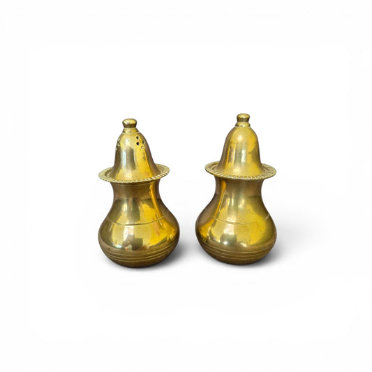 Vintage Solid Brass Salt & Pepper Pots Shakers Pair | Traditional Brass Cruet Set | Rustic Country Kitchen Décor