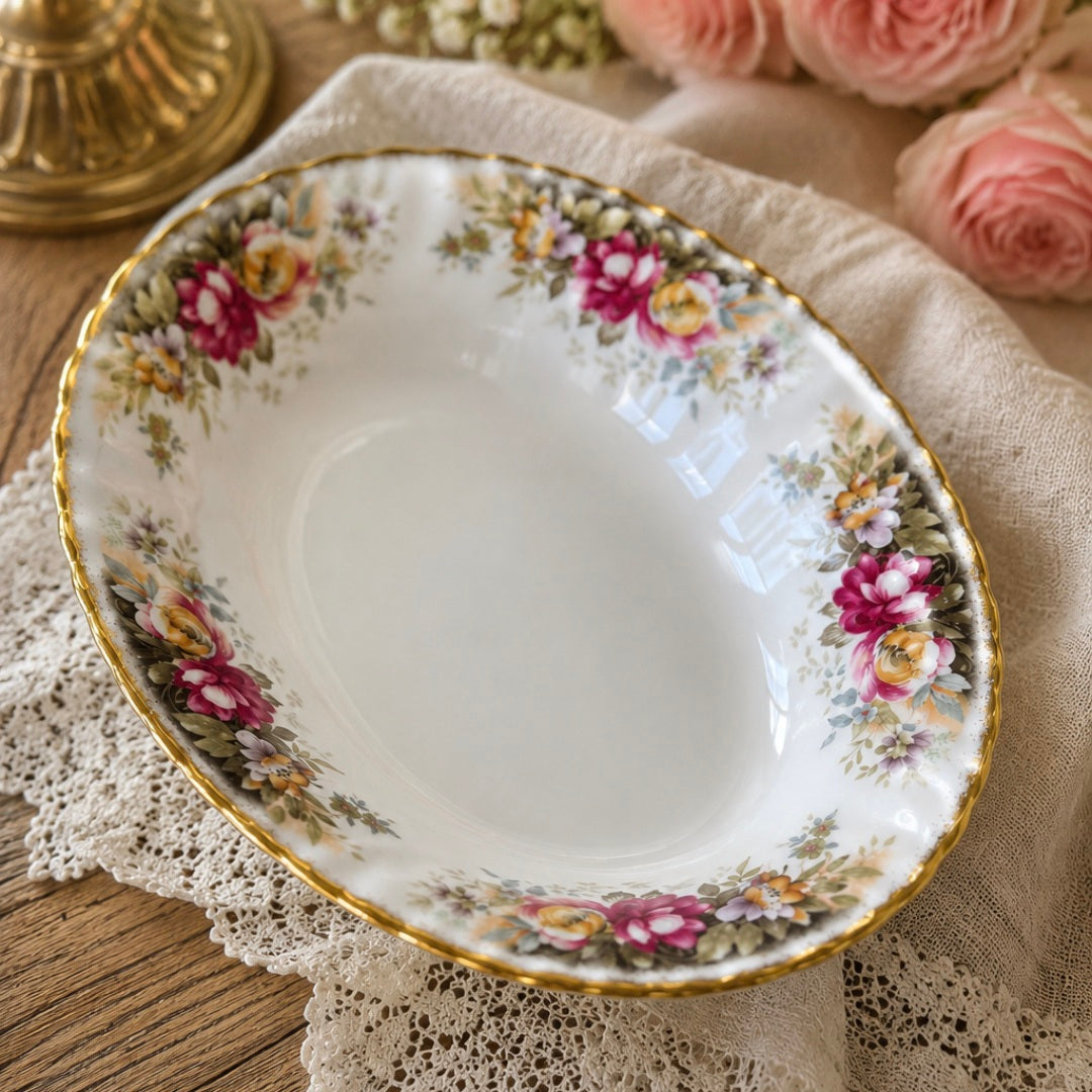 Royal Albert Autumn Roses Oval Serving Bowl 23cm Bone China England Floral Dish