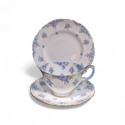 Vintage Crown Staffordshire Floral Tea Trio – Fine Bone China Cup, Saucer & Plate with Gilt Detail