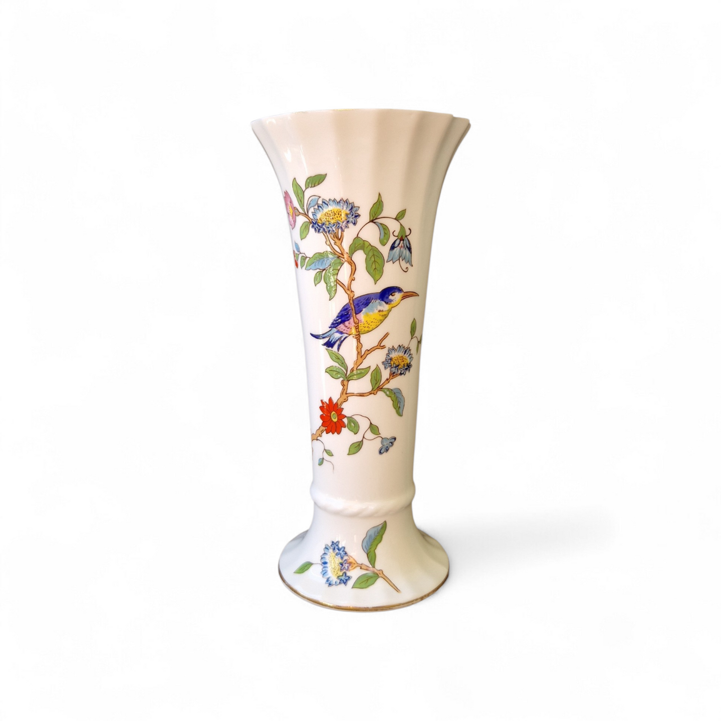 -SOLD- Aynsley Pembroke Bone China Vase, Elegant English Floral & Bird Design, Gilt Rim, 16cm – Frances Anthony Antiques