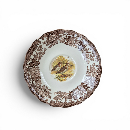 -SOLD- Vintage Palissy Game Series Bowl Plate – Royal Worcester England Brown Transferware Bird Design 18.5cm