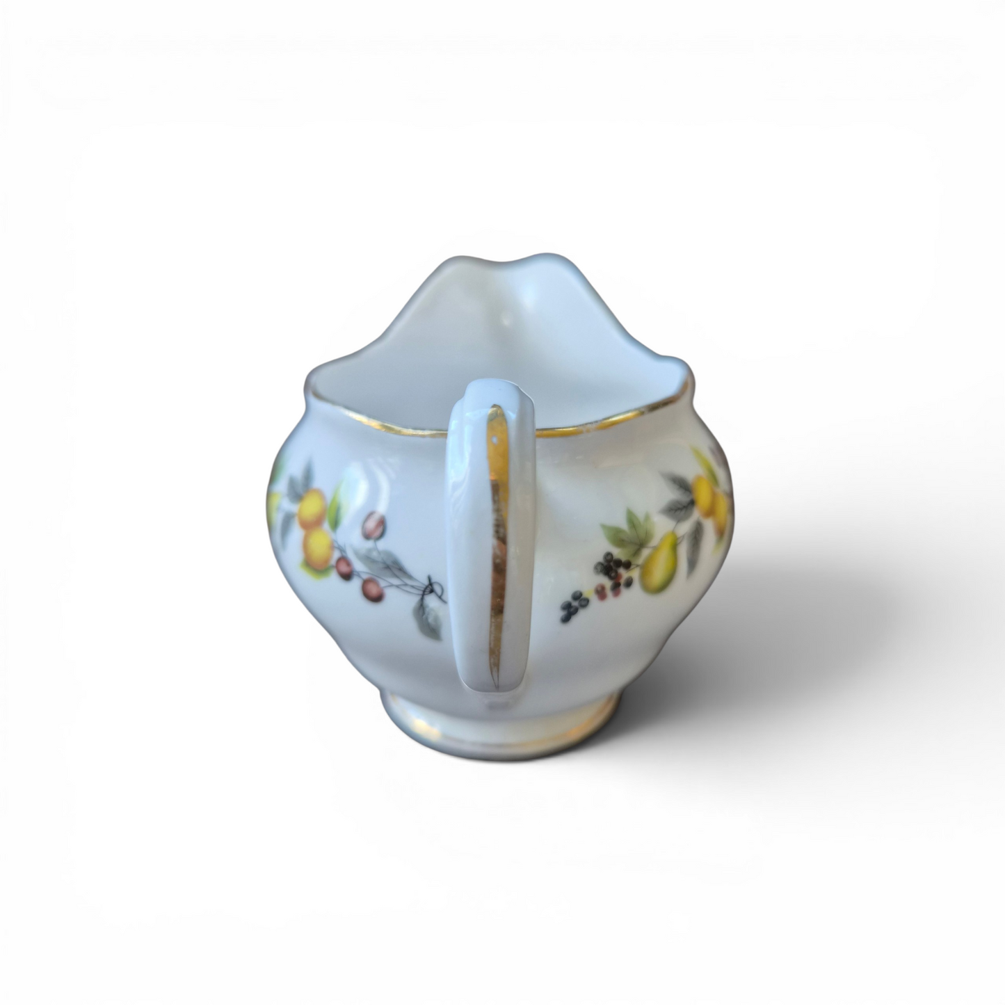 Vintage Royal Vale Bone China Cream Jug – English Floral & Fruit Milk Jug with Gilt Trim