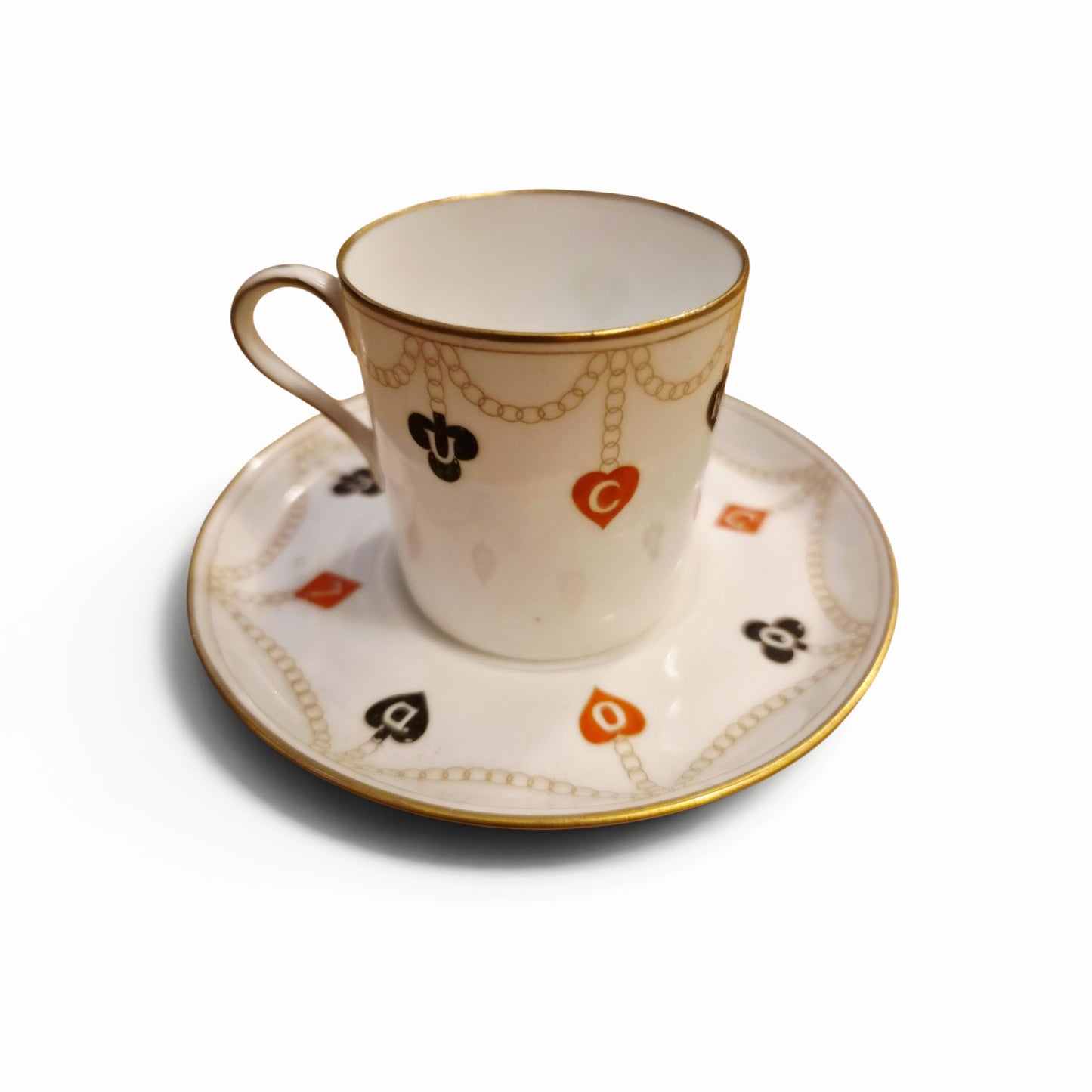 -SOLD- Vintage Aynsley Miniature Demitasse Cup & Saucer Playing Card Pattern Fine Bone China
