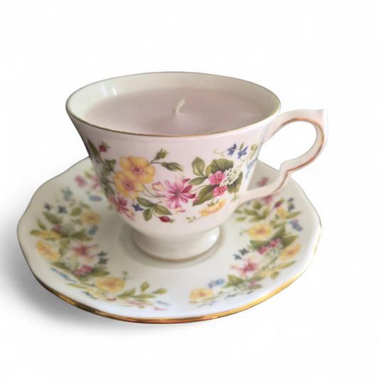 -SOLD- Vintage Colclough Bone China Teacup & Saucer – “Hedgerow” Floral Design, Made in England