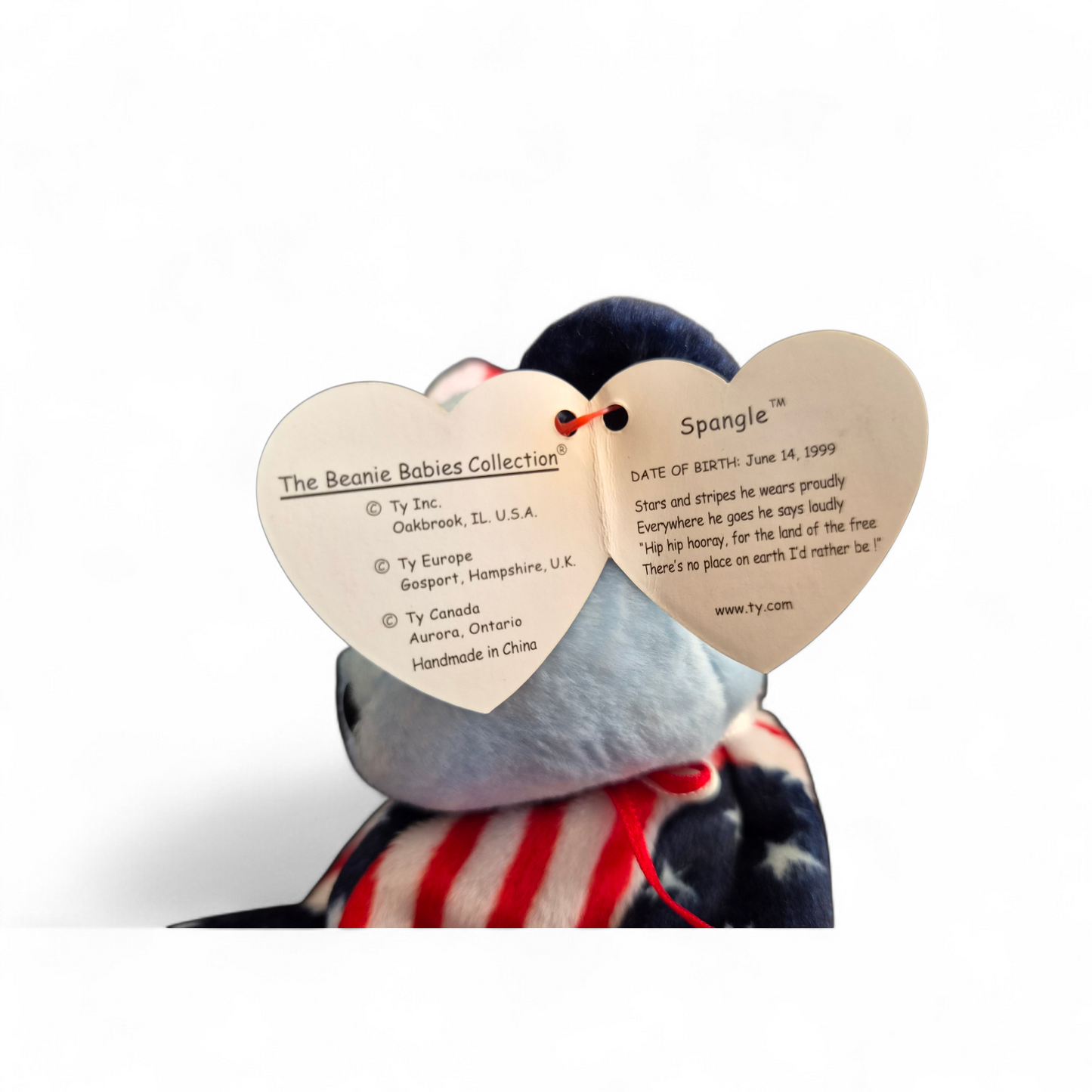 Ty Beanie Baby “Spangle” Bear (1999) – Rare Blue Face Variant | Stars & Stripes Edition