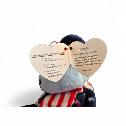 Ty Beanie Baby “Spangle” Bear (1999) – Rare Blue Face Variant | Stars & Stripes Edition