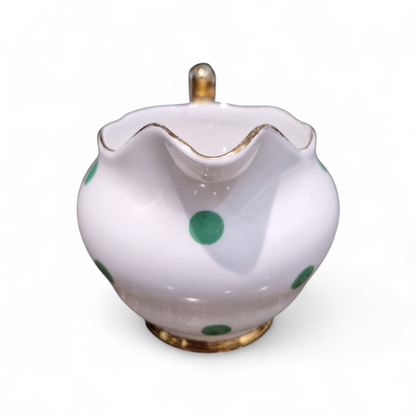 Vintage Royal Vale Bone China Milk Jug – Green Polka Dot & Gilt English Tea Set Creamer