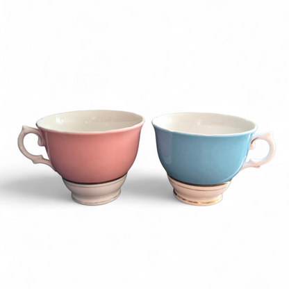 -SOLD- Vintage 'His and Hers' Colclough Bone China Teacups – Pastel Pink & Blue Duo, Made in England