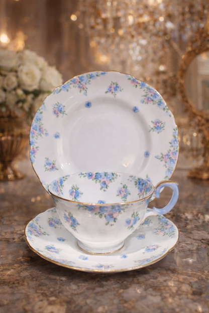 Vintage Crown Staffordshire Floral Tea Trio – Fine Bone China Cup, Saucer & Plate with Gilt Detail