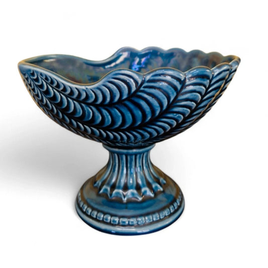 -SOLD- Devonware “Kingsbridge” Studio Pottery Pedestal Bowl  Rich Iridescent Blue Glaze, Sculptural Form, Made in England