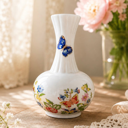 - SOLD- Vintage Aynsley Cottage Garden Fine Bone China Bud Vase – Butterfly Floral Vase Made in England – 13cm