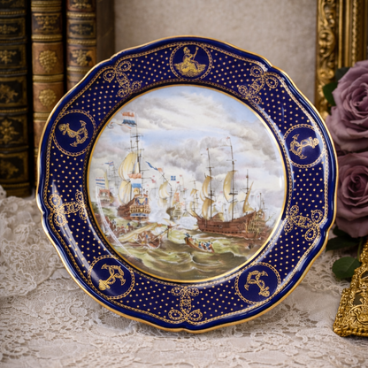 -SOLD- Spode Maritime England Plate – The Four Days Battle 1666 – Limited Edition Fine Bone China with Gilded Cobalt Border