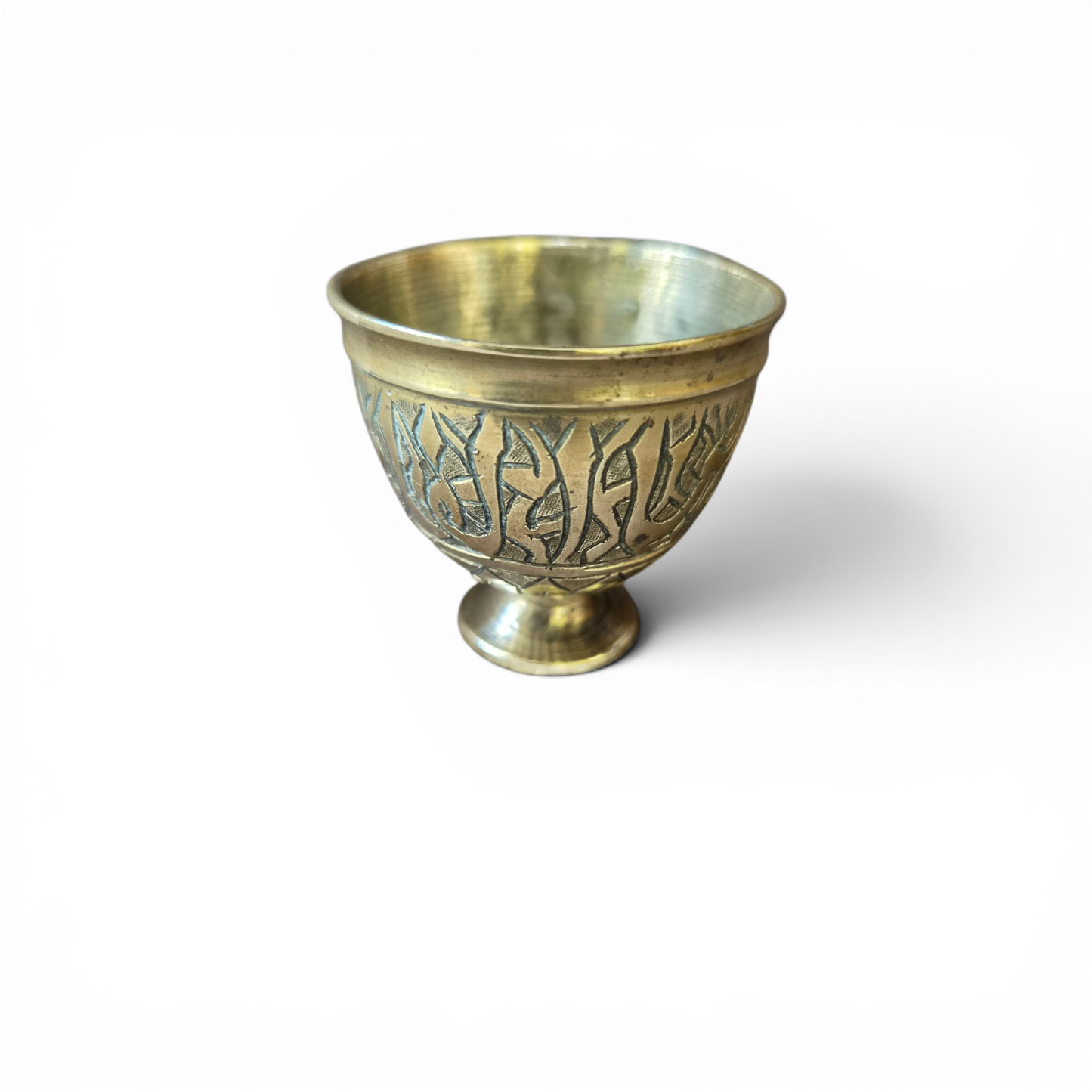 Vintage Etched Brass Miniature Goblet Chalice Cup | Middle Eastern Style Decorative Trinket Vessel