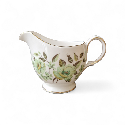 Vintage Colclough Bone China Creamer Jug – Green Floral Gilded English Tea Ware