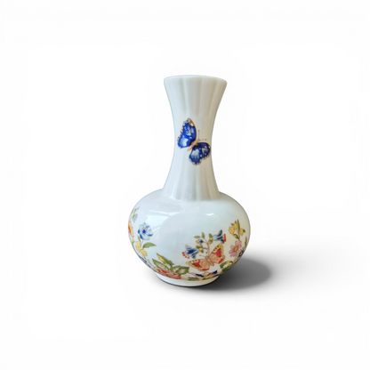 - SOLD- Vintage Aynsley Cottage Garden Fine Bone China Bud Vase – Butterfly Floral Vase Made in England – 13cm