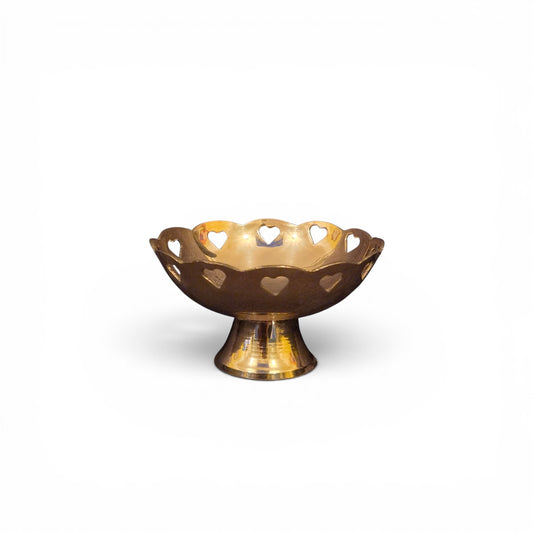 -SOLD- Vintage Brass Heart Pierced Pedestal Trinket Dish – Small Decorative Ring Holder 7.5cm