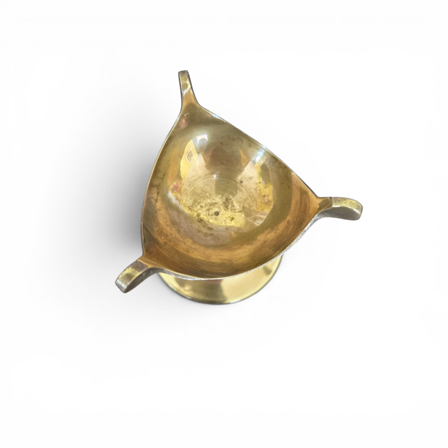 -SOLD- Vintage Solid Brass Pedestal Trinket Dish – Mid Century Style Jewellery Holder – Sculptural Brass Catchall Bowl