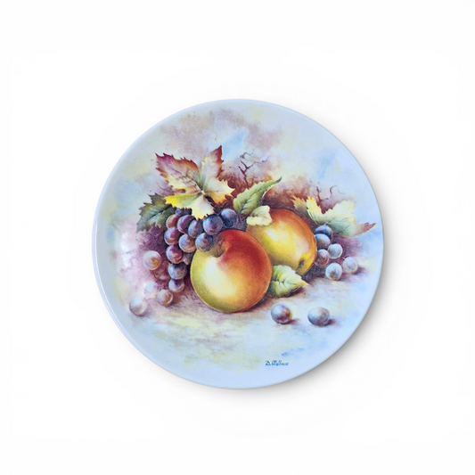 Vintage Poole Pottery England Fruit Plate – Decorative Peach & Grape Cabinet Plate – Signed D. Wallace – 15cm