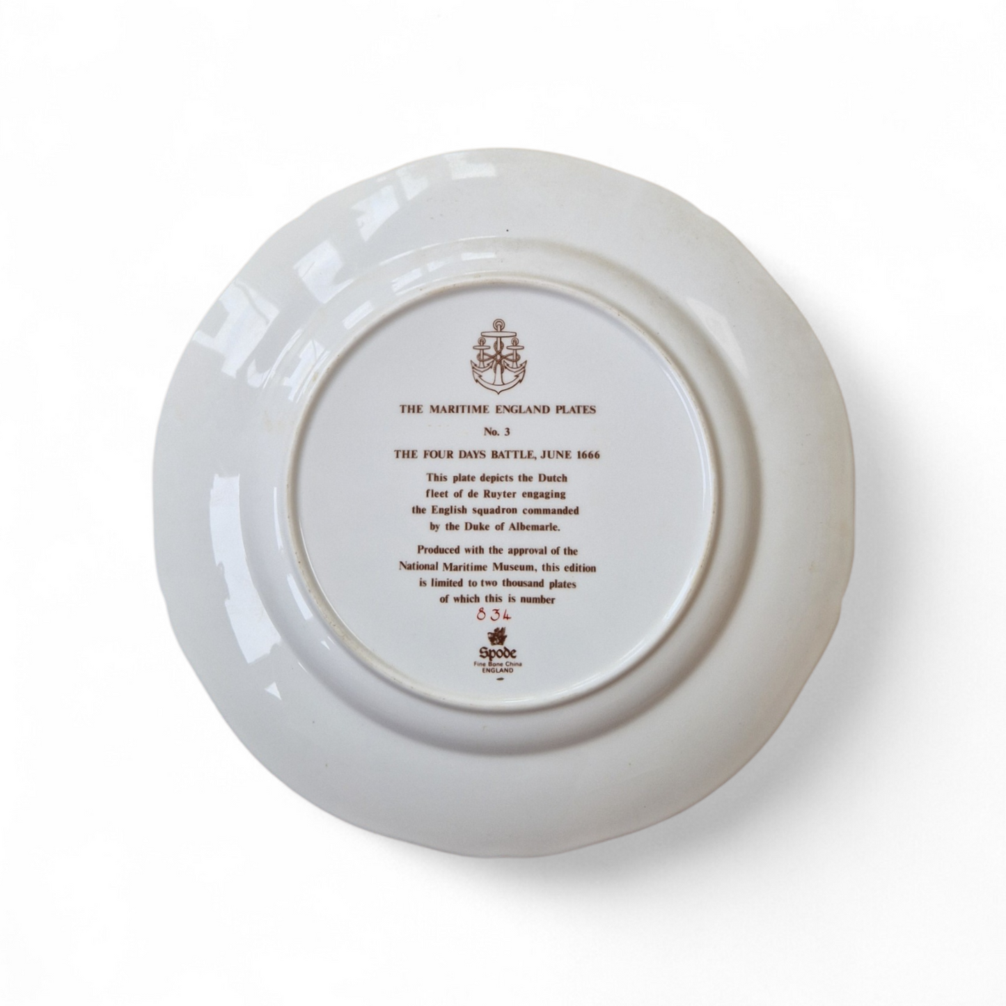 -SOLD- Spode Maritime England Plate – The Four Days Battle 1666 – Limited Edition Fine Bone China with Gilded Cobalt Border