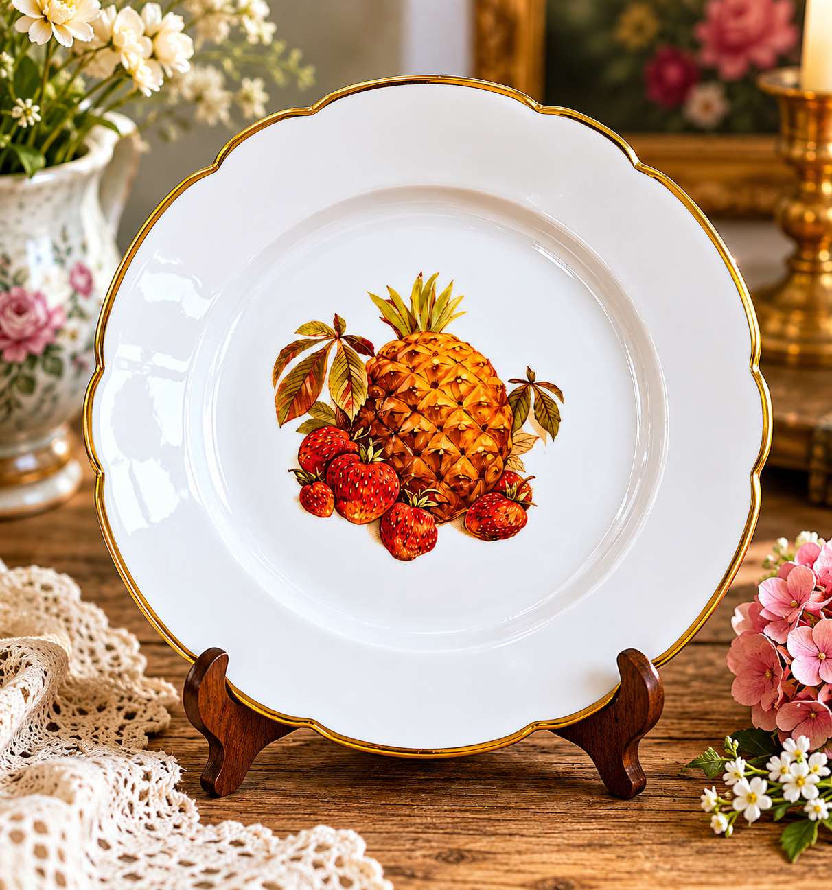Vintage Seltmann Weiden Bavaria Fruit Plate – West Germany Porcelain Gilt Edge