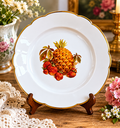 Vintage Seltmann Weiden Bavaria Fruit Plate – West Germany Porcelain Gilt Edge