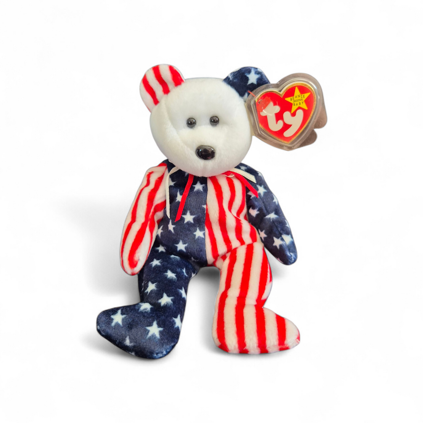 Ty Beanie Baby “Spangle” Bear (1999) – White Face Edition | Stars & Stripes Patriotic Plush