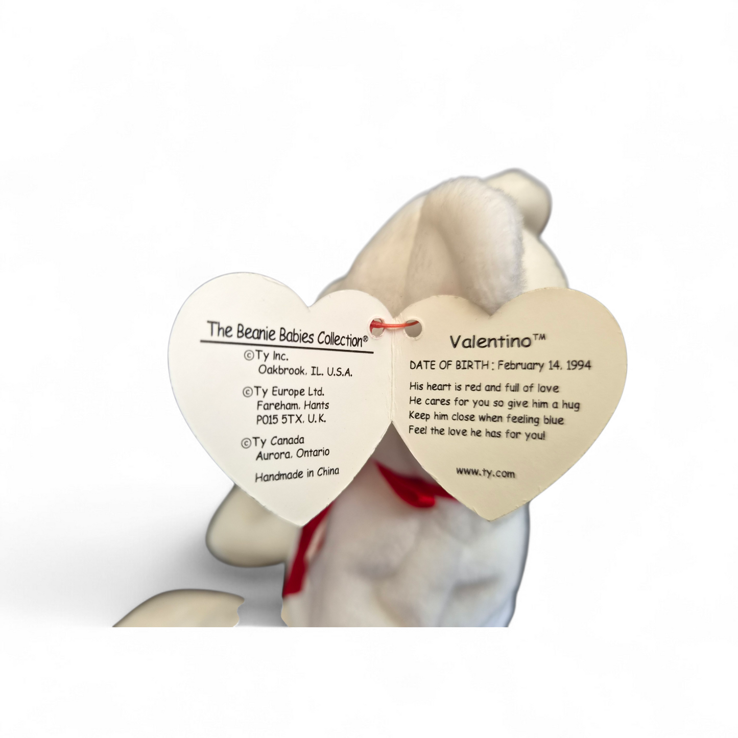 Ty Beanie Baby “Valentino” Bear (1994) – Classic White Heart Bear with Original Tag