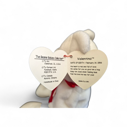 Ty Beanie Baby “Valentino” Bear (1994) – Classic White Heart Bear with Original Tag