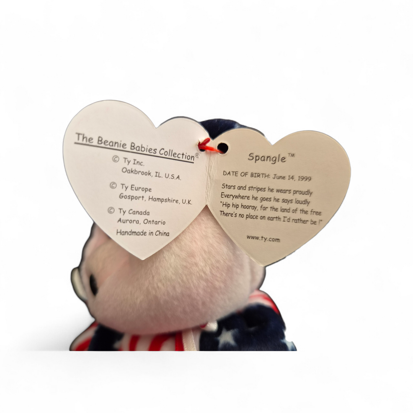 Ty Beanie Baby “Spangle” Bear (1999) – Pink Face Variant | Stars & Stripes Edition